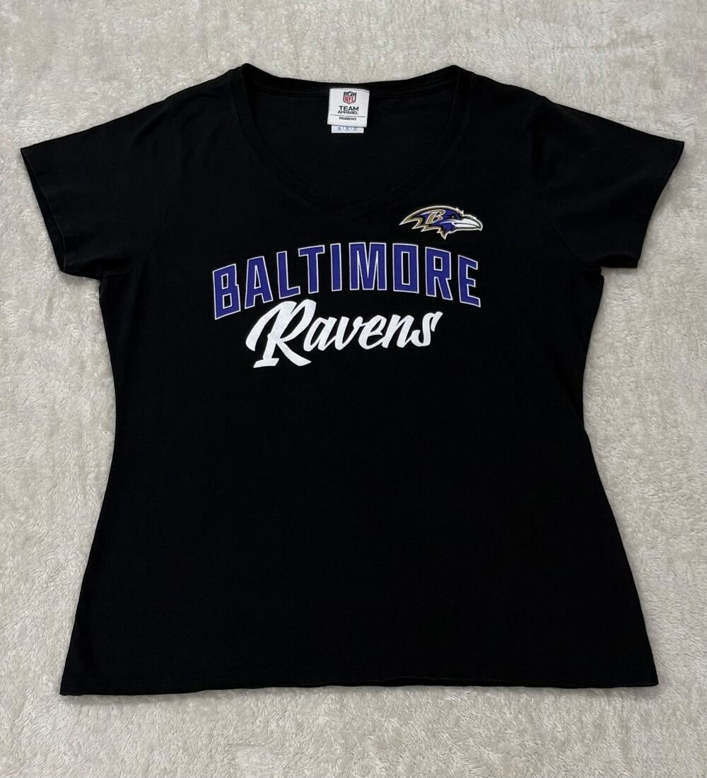Baltimore Ravens Womens M Black V Neck T Shirt NFL Team Apparel Football